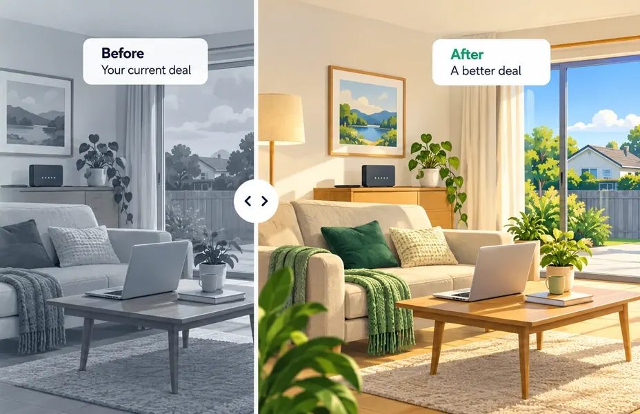 Before and after: the same living room on a better broadband deal